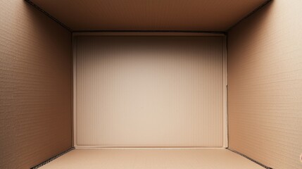 An open cardboard box with vertical deep walls viewed from the top.