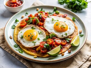 Delicious Huevos Rancheros with Fried Bananas - Breakfast Food Stock Photo