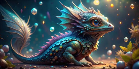 Fototapeta premium Whimsical Fantasy Creature, shimmering scales, whimsical creature