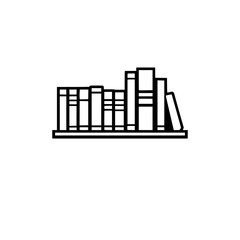 Stacked books on a shelf in a minimalist illustration.