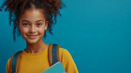 Obraz premium Confident Teenage Girl with Backpack and Notebook for School