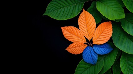 Colorful Leaves Arrangement on Dark Background for Nature Themes
