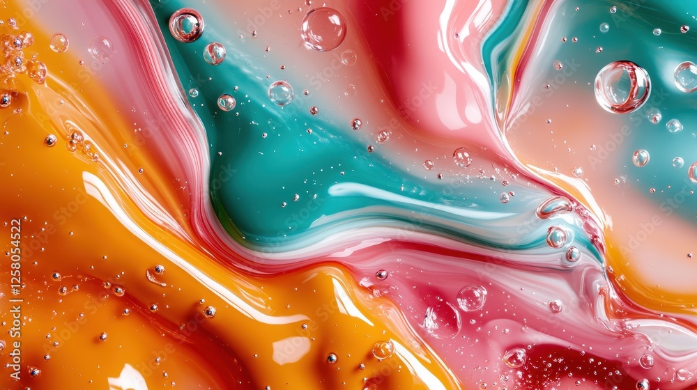Canvas Prints an abstract composition of vibrant fluid shapes blended with bubbles creates a mesmerizing visual ef