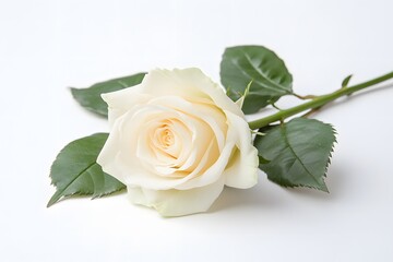 Fototapeta premium Single Cream Rose Blossom on White Background