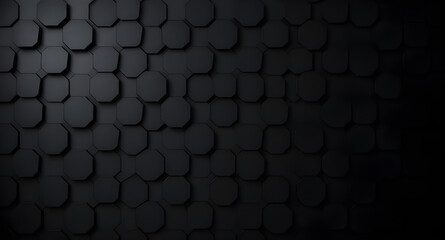 Abstract Black 3D Hexagon and Octagon Geometric Background – Dark Honeycomb Grid Pattern Design
