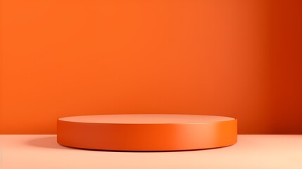 Vibrant Orange Cylindrical Display Platform on Peach Background Minimalist Product Presentation