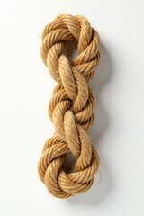 Twisted brown rope fragment on white background, beige, twine
