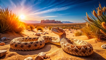 Naklejka premium Desert Saw-Scaled Viper Close-Up: Rule of Thirds Composition