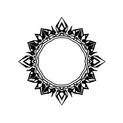 Ornate symmetrical mandala design with a circular composition, featuring sharp, pointed decorative elements.