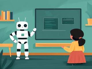 Obraz premium Teacher conducting a virtual lesson using AI-enhanced teaching aids