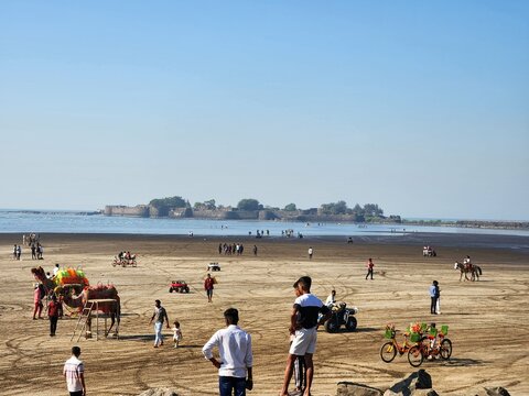 Alibag, Maharashtra India - January 04 2025: Famous Alibag beach near Mumbai and Pune.