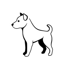 Jack Russell Terrier Illustration: Minimalist, black and white, side view, profile, dog, standing, and outline.