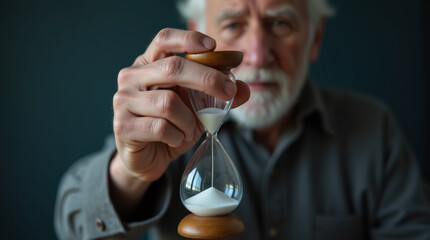 Old Man with Hourglass, Senior Elderly Person Aging, Life Time is running out, Death and the End of Lifeline