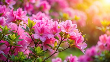 Fototapeta premium Pink azaleas in full bloom under the warm sun, pink blooms , azalea, pink blooms ,azalea, sunny, blooming flowers