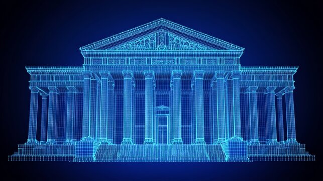 Digital network parliament building. Futuristic government, legislation concept 3D Rendering