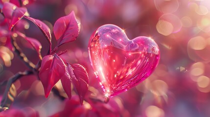 Sparkling Pink Crystal Hearts Hanging in Light