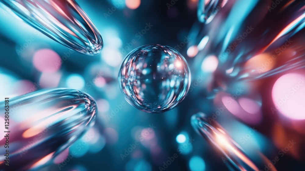 Poster a captivating abstract composition displaying radiant bubbles and scattered lights, representing the