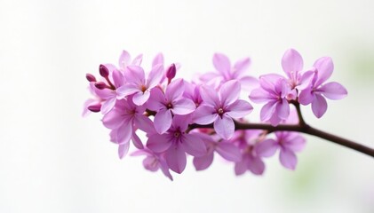 Obraz premium Delicate lilac blooms sway gently in the breeze isolated on a soft white background, floral, bloom, lilac flower