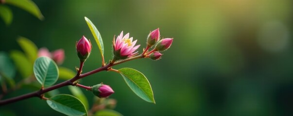 Delicate myrtle branch with fleur de lys in bud, bud, floral