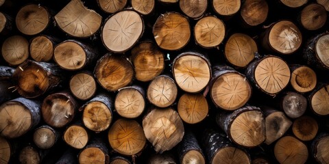 photograph of Close-up of a pile of logs, logs, forestry industry