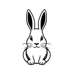 Black-and-White Cartoon Rabbit Illustration on White Background.