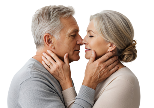 Grandma and grandpa kissing, isolated