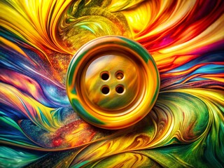 Double Exposure: Glossy Yellow Button Abstract Art - Stock Photo