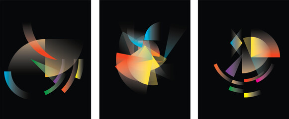Modern colorful minimalistic gradient poster print set.Contrast cover template vector with abstract shapes and perspective forms in motion. Suitable for typography, presentations, flyers and web.