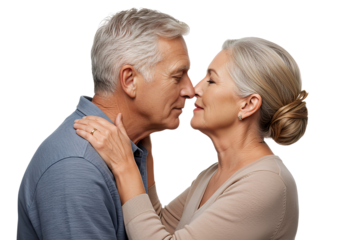 Grandma and grandpa kissing, isolated