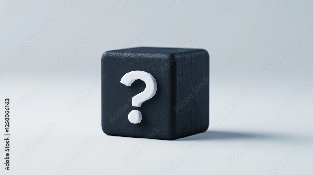 Poster black cube with white question mark on minimalist background