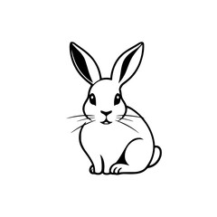 Clean illustration of a sitting bunny, minimal, happy, calm, stylized line art.