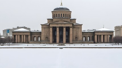 Obraz premium Majestic Winter Palace Building Snow Scene