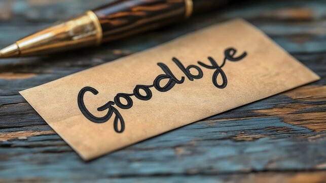 Farewell gesture personal desk note card rustic wood close-up emotions of goodbye - Powered by Adobe