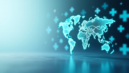Holographic Earth with Medical Cross Icons Glowing in Blue and Green for National Doctors' Day
