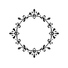 Minimalist elegance: a black, circular, floral and botanical decorative frame on a white background.