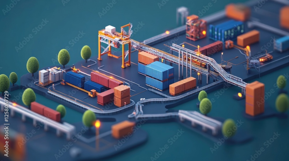Aufkleber 3d view of an interconnected supply chain, demonstrating seamless logistics, efficient resource mana