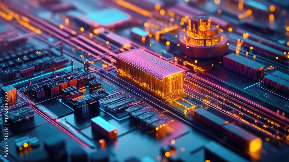 Poster 3D view of an interconnected supply chain, demonstrating seamless logistics, efficient resource management, and optimized operations for effective product distribution.