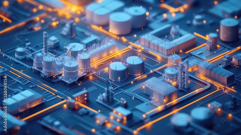 Aufkleber 3D visualization of an efficient supply chain process, highlighting interconnected logistics, resource management, and optimized workflows for streamlined operations.