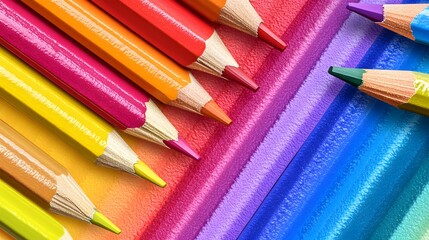 Naklejka premium Vibrant Rainbow Colored Pencils Close Up