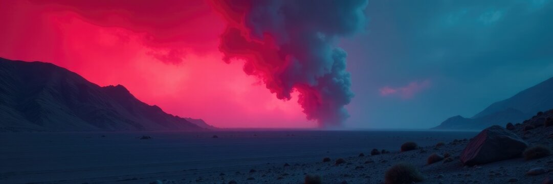 Nocturnal vapors waft across a desolate terrain, colors, smokes, eerie silence