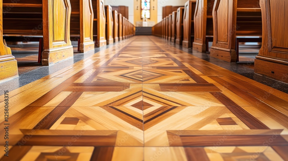 Aufkleber a beautiful blend of tradition and modernity, featuring geometric patterns and designs in wooden pew