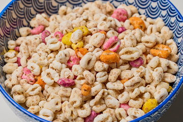 colored expanded cereals with different fruit flavors