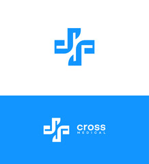 Fototapeta premium Cross Medical Logo Design Blue Healthcare Symbol, Modern, Clean