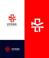 Cross Medical Logo Design Red, White, Monogram, Healthcare Branding
