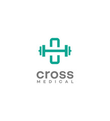 Cross Medical Fitness Healthcare, Wellness, Strength, Dumbbell, Logo Design