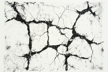 Obraz premium Cracked surface pattern displaying intricate details of a dry and damaged terrain