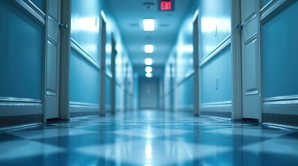 Obraz premium Enhancing Hospital and Clinic Imagery: Create Stunning Visuals with Blurred Backgrounds in Corridor Photography Using Depth of Field, Bokeh Effects, and Professional Editing Techniques to Highlight He