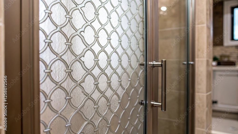 Aufkleber A closeup detailing the patterned surface of a frosted shower door highlighting its ability to create a stylish barrier while maintaining a sense of openness in the bathroom.