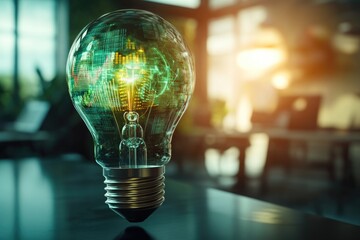 A glowing light bulb filled with digital data symbolizing innovative ideas and technological advancements.