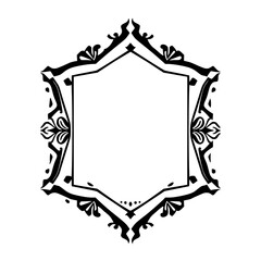 Octagonal-Shaped Vintage Frame with Detailed Floral Design, Isolated on White Background.
